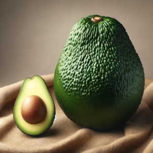 Jumbo avocado next to a standard Hass avocado for size comparison