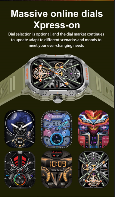 Variety of customizable watch face designs for the Outdoor Sports Smartwatch, showcasing its adaptability to personal style and functionality.