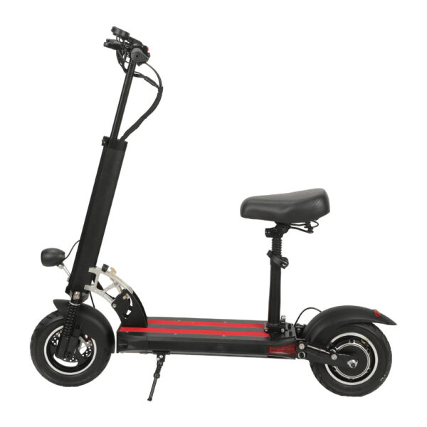 Black J11 Nairobi e-scooter with red detailing on a white background