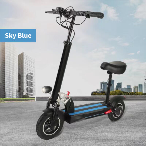 Sky blue J11 Nairobi e-scooter displayed in an urban environment